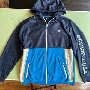 DC Skateboard Co. hoodie. Size XL. Royal Blue, Navy Blue, and off-white.